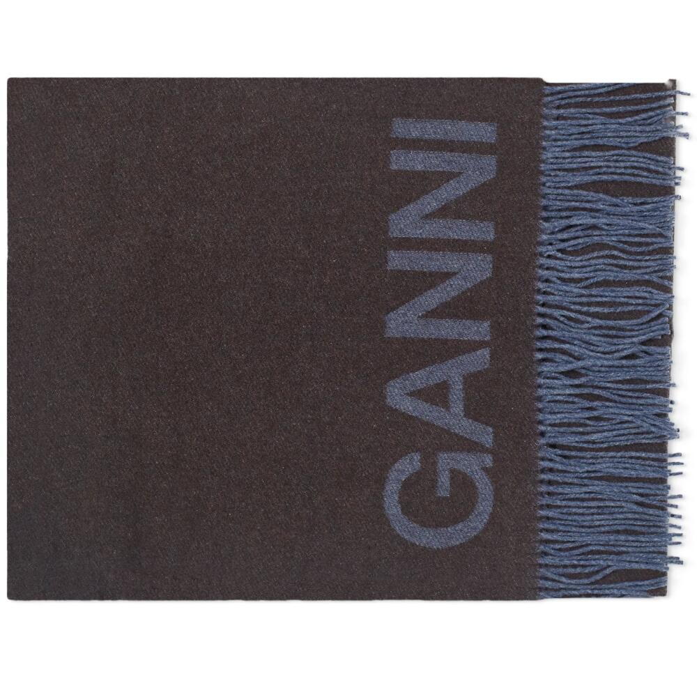 GANNI Women's Recycled Wool Fringed Scarf in Shaved Chocolate Cover