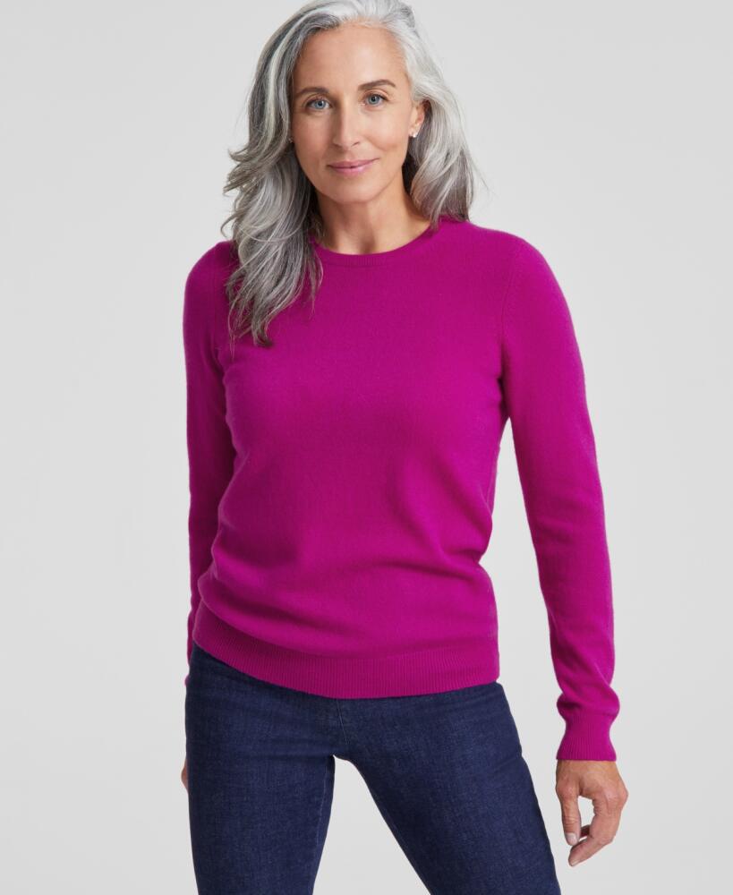 Charter Club 100% Cashmere Women's Long-Sleeve Crewneck Sweater, Regular & Petites, Created for Macy's - Fuchsia Flirt Cover