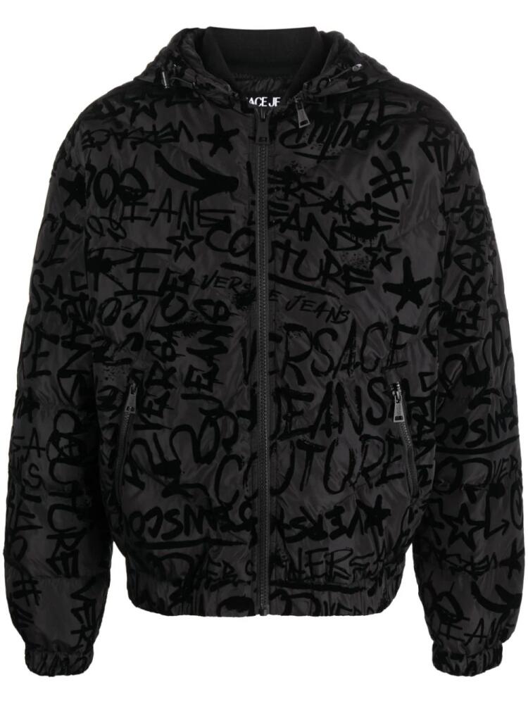 Versace Jeans Couture graffiti-print flocked hooded jacket - Black Cover