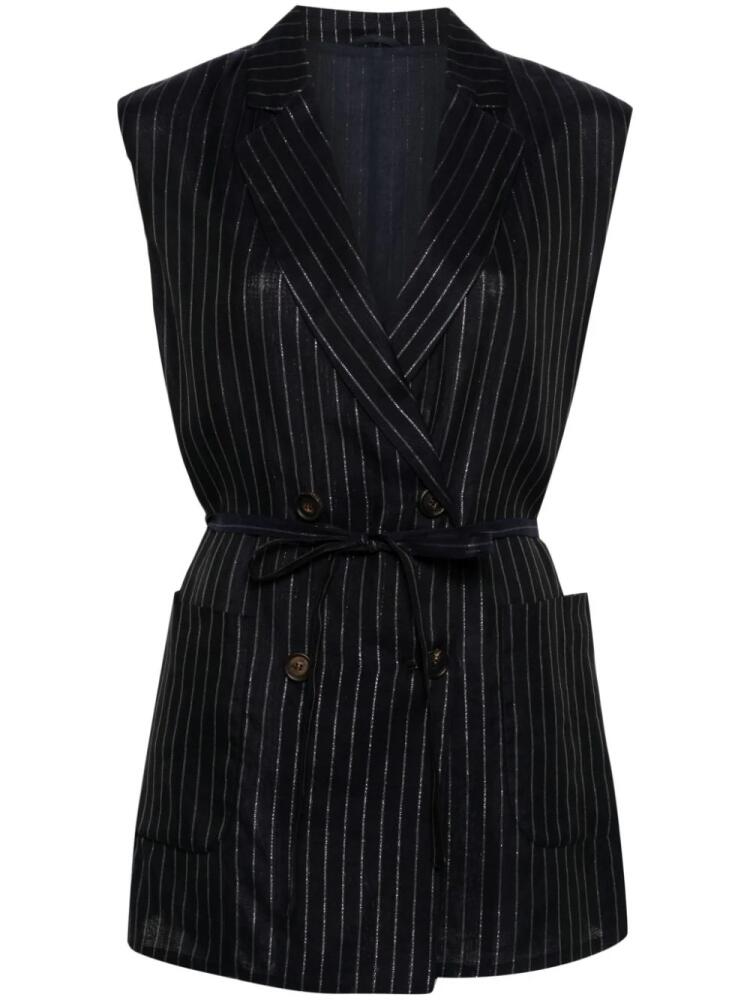 Brunello Cucinelli pinstripe-pattern belted waistcoat - Blue Cover