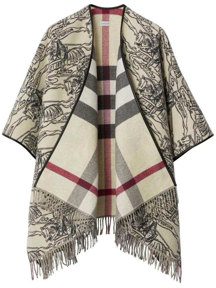 Burberry Equestrian Knight fringe wool poncho - Neutrals Cover