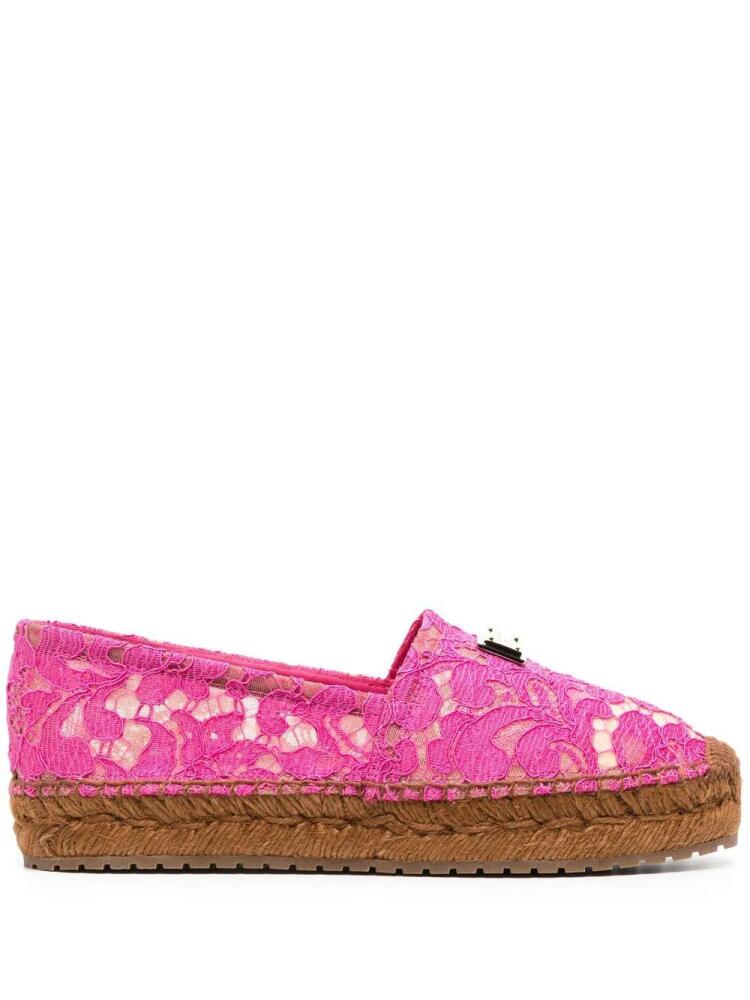 Dolce & Gabbana lace-panel logo-plaque espadrilles - Pink Cover