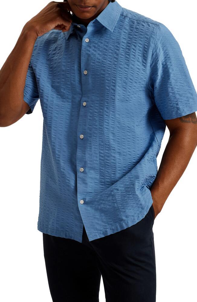 Ted Baker London Verdon Relaxed Fit Solid Short Sleeve Cotton Seersucker Button-Up Shirt in Blue Cover