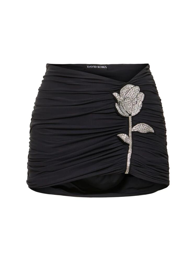 DAVID KOMA Ruched Mini Skirt W/ Rose Cover