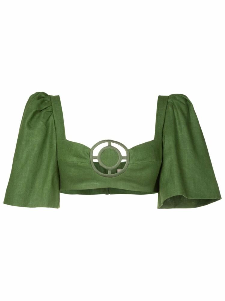 Adriana Degreas embroidered cut-out cropped blouse - Green Cover