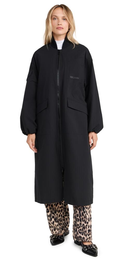 GANNI Tech Seersucker Oversized Shell Coat Black Cover