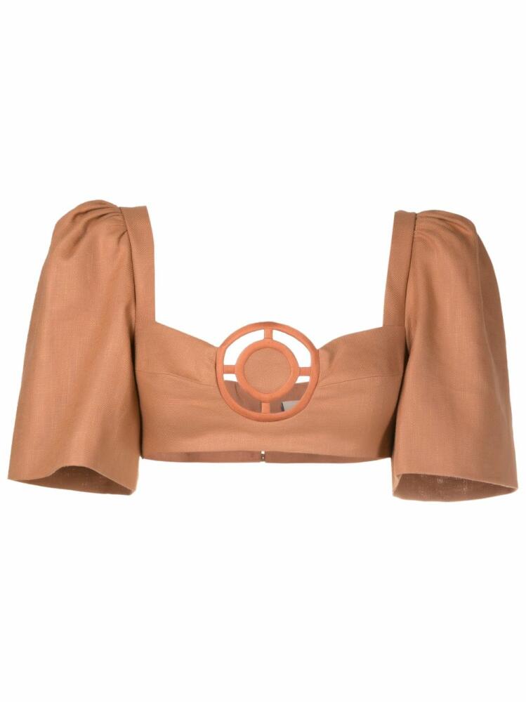 Adriana Degreas embroidered cut-out cropped blouse - Brown Cover