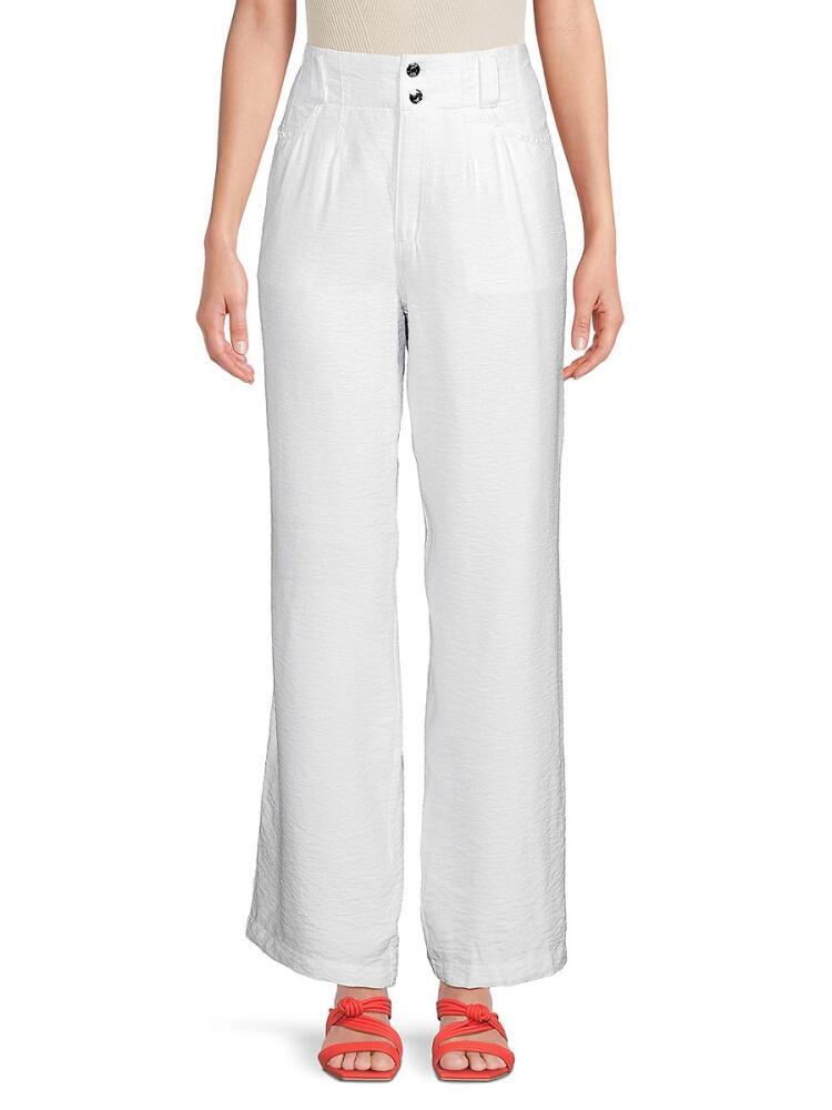 DKNY Women's Crinkle Wide Leg Pants - White Cover