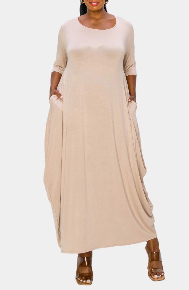 L I V D Evelyn Bubble Hem Jersey Midi Dress in Sand Cover