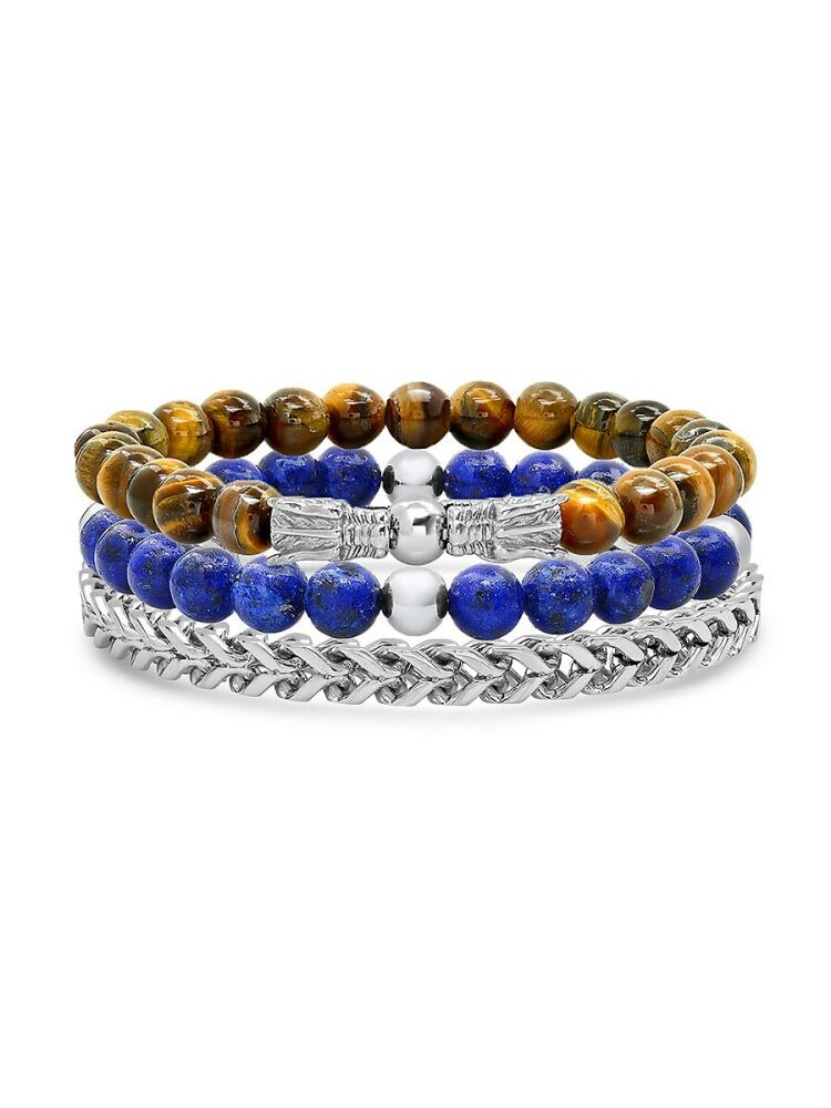 Anthony Jacobs Men's 3-Piece Stainless Steel, Blue Lapis & Tiger Eye Beaded Bracelet Set Cover