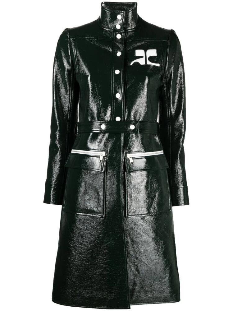 Courrèges logo patch belted coat - Green Cover