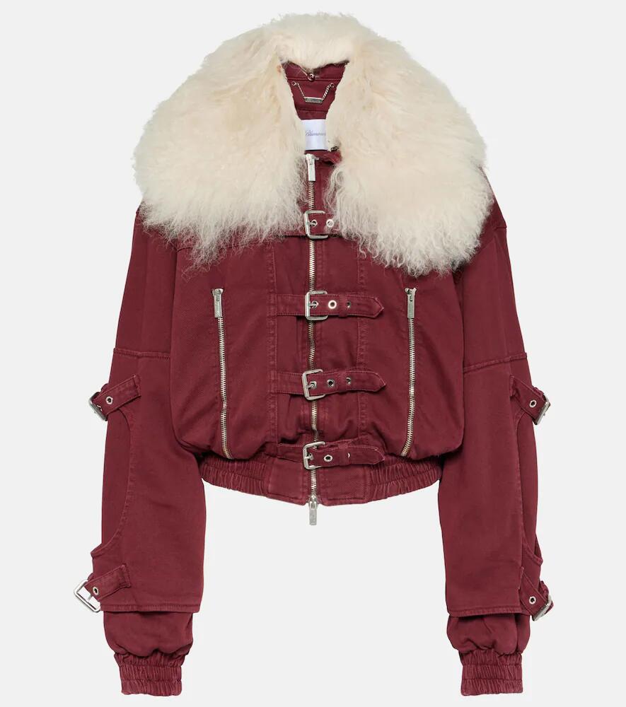 Blumarine Cropped shearling-trimmed denim jacket Cover