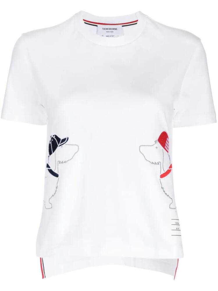 Thom Browne dog-embroidered cotton T-shirt - White Cover