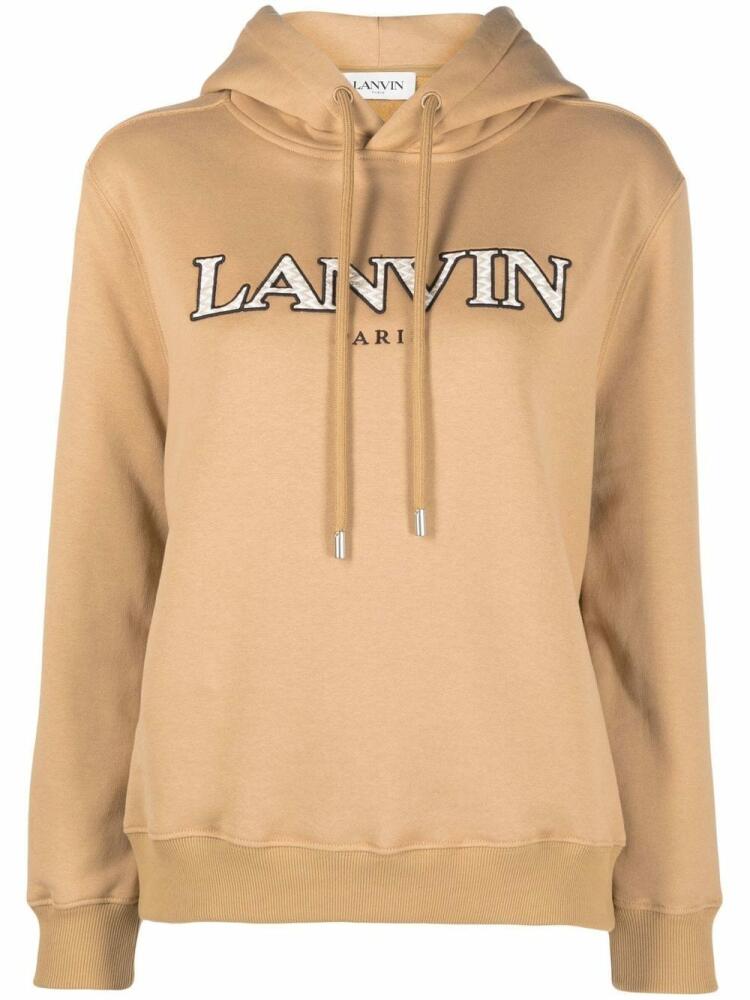 Lanvin embroidered-logo cotton hoodie - Brown Cover