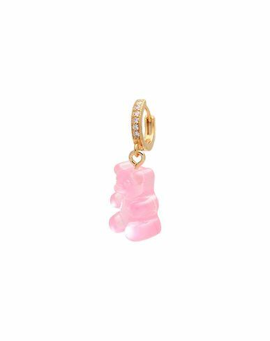 Crystal Haze Nostalgia Bear Hoop Woman Single Earring Pink Brass, 750/1000 gold plated, Cubic zirconia, Resin Cover