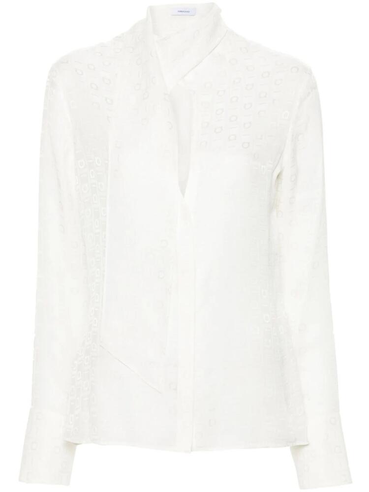 Ferragamo monogram-jacquard silk shirt - White Cover