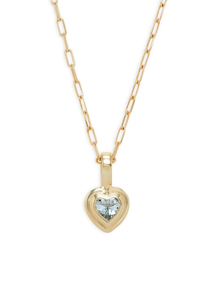 Saks Fifth Avenue Women's 14K Yellow Gold & Aquamarine Heart Pendant Necklace Cover