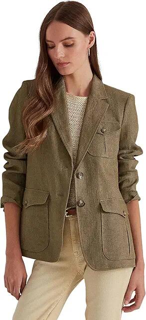 Lauren Ralph Lauren Herringbone Linen Blazer (Olive Fern) Women's Clothing Cover