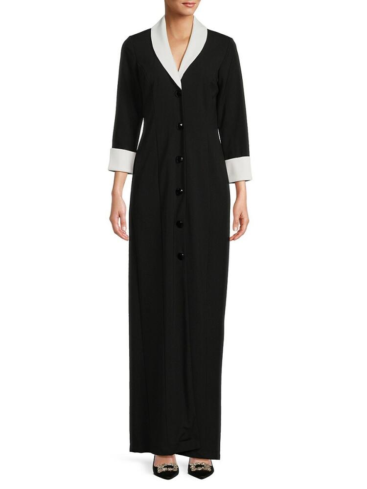 Marina Women's Shawl Collar Blazer Gown - Black White Cover