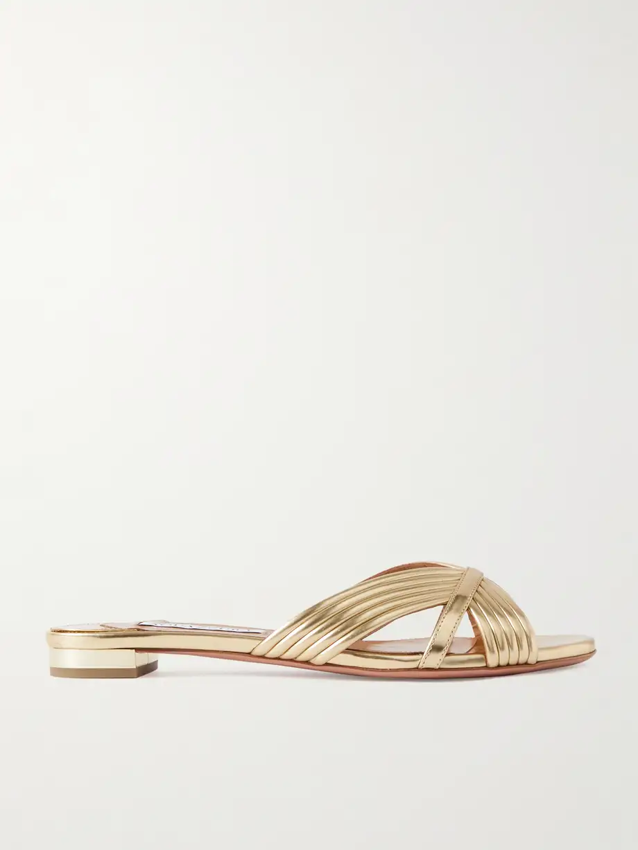 Aquazzura - Sundance Faux Leather Slides - Gold Cover