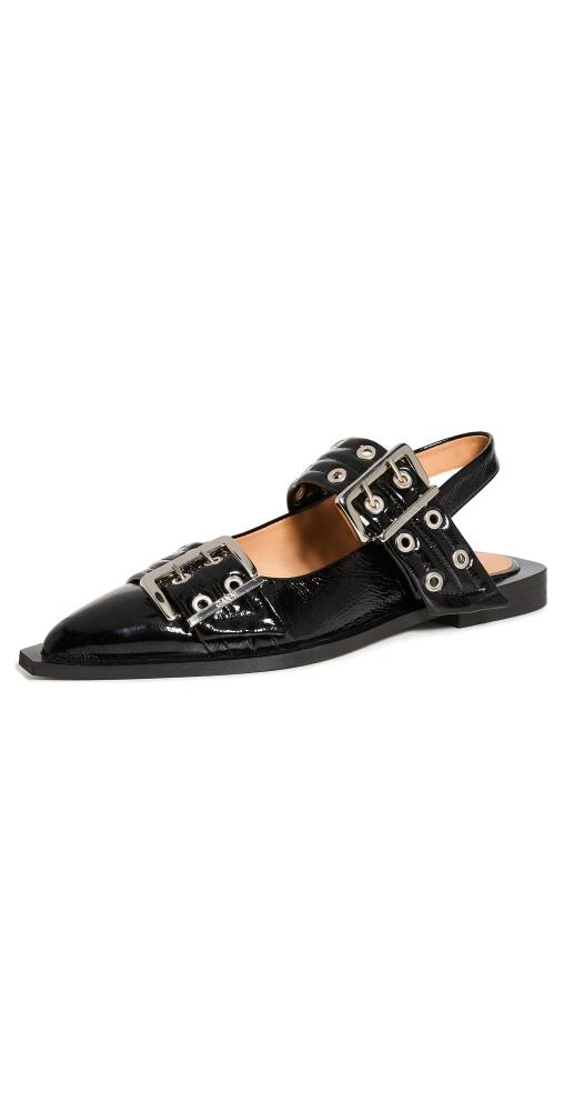 GANNI Wide Welt Buckle Ballerina Flats Black Cover