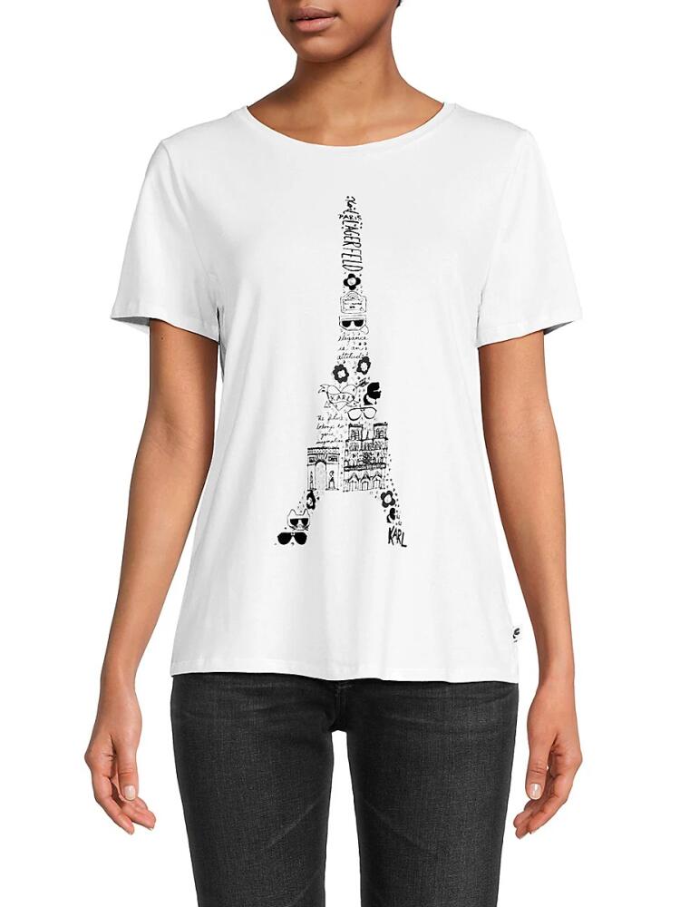 Karl Lagerfeld Paris Women's Logo Eiffel Tower Graphic Tee - White Cover