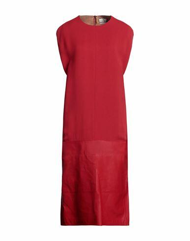 Quira Woman Midi dress Red Viscose, Ovine leather, Silk Cover