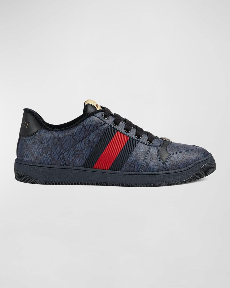 Gucci Men's Screener GG Canvas Low-Top Sneakers with Web Cover