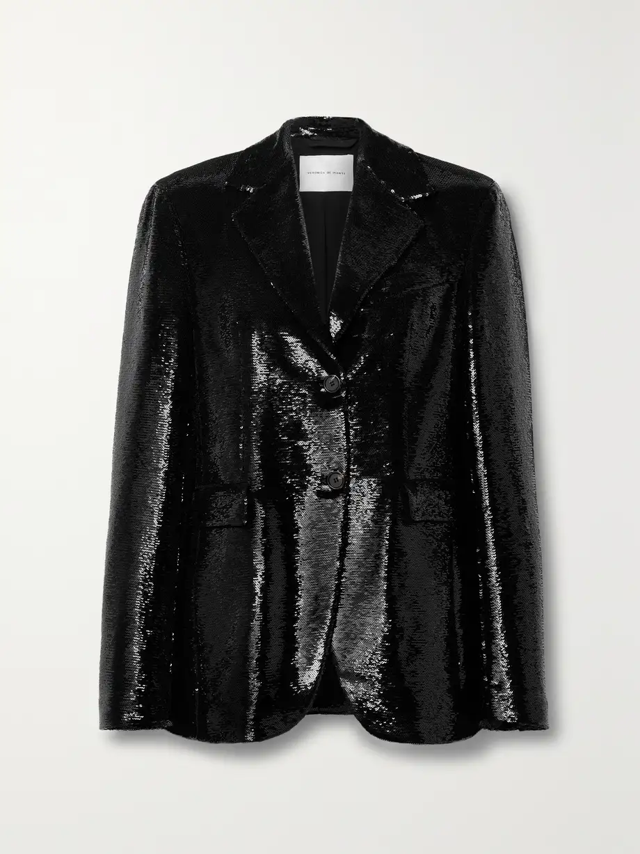 Veronica de Piante - Enrico Sequined Crepe De Chine Blazer - Black Cover