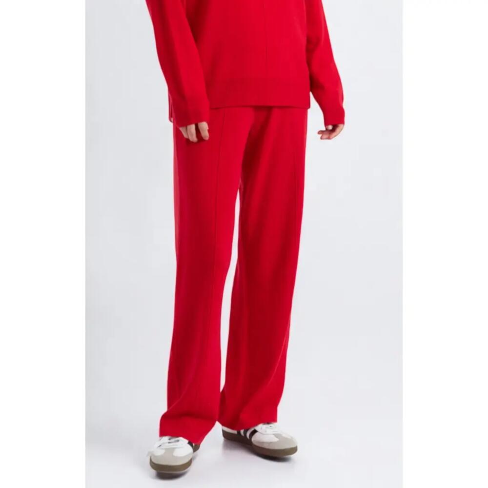 Chinti & Parker Wool & Cashmere Wide Leg Track Pant in Red Cover