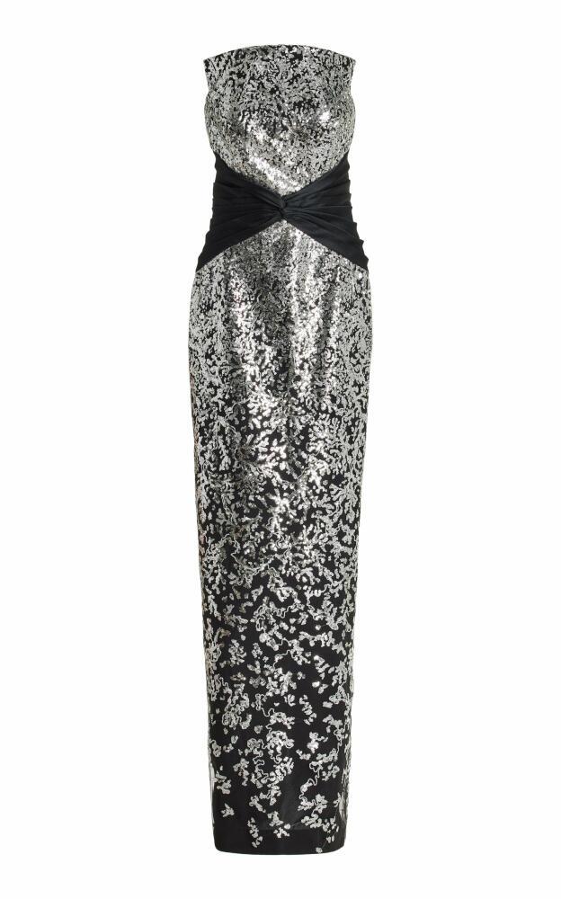 Pamella Roland - Knit-Detailed Sequined Strapless Gown - Silver Cover