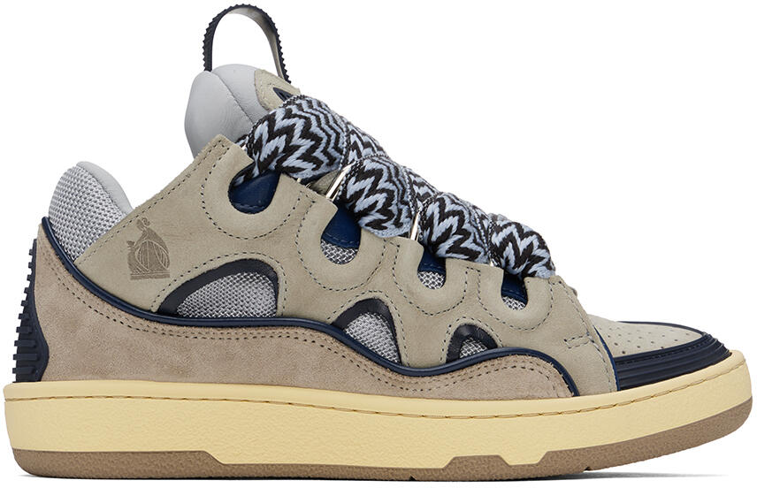 Lanvin Gray & Navy Leather Curb Sneakers Cover