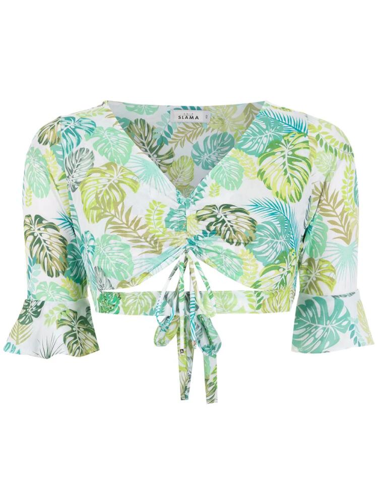 Amir Slama palm leaf print cropped top - Green Cover