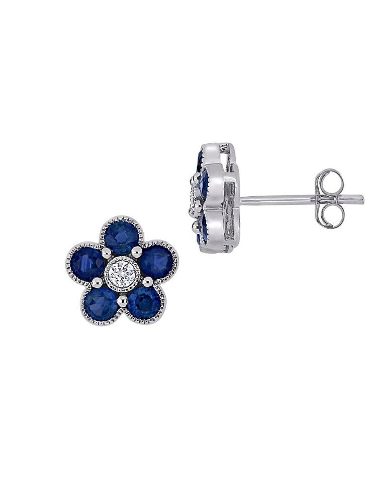 Sonatina Women's 14K White Gold, Sapphire & Diamond Earrings - White Gold Cover