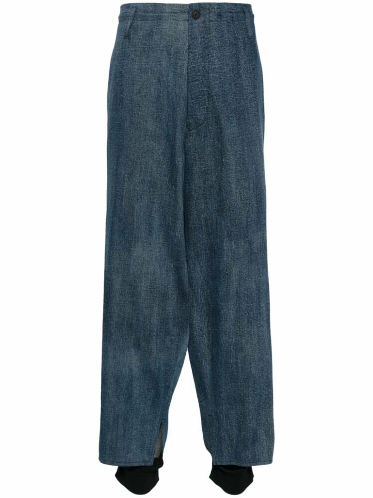 Yohji Yamamoto layered wide-leg cotton trousers - Blue Cover