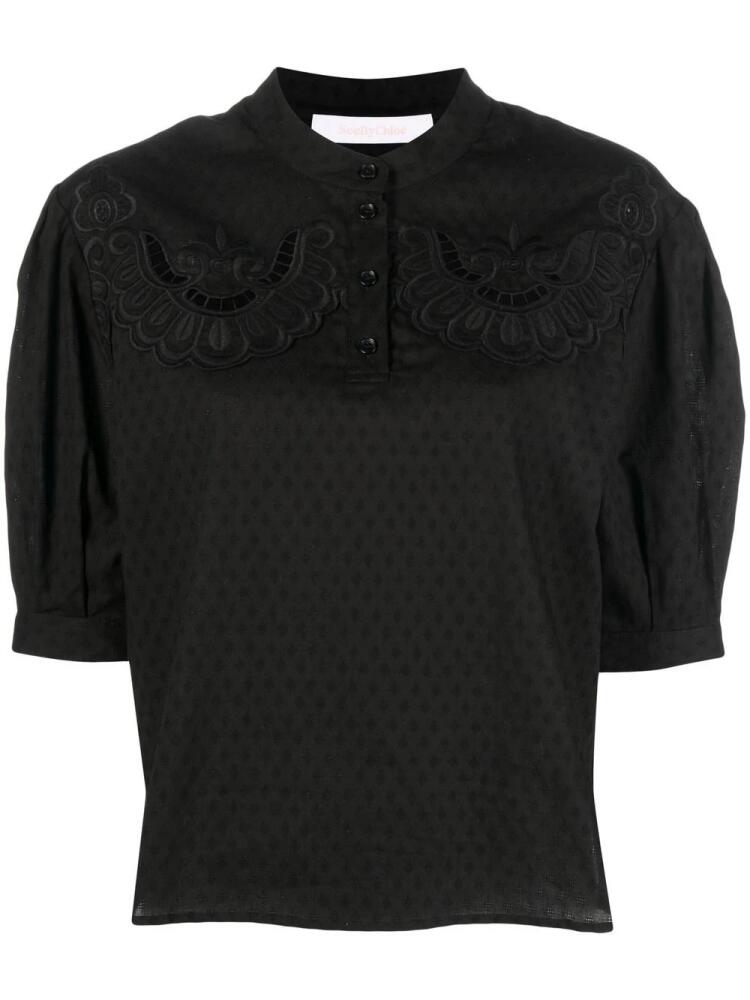 See by Chloé broderie-anglaise puff-sleeve shirt - Black Cover