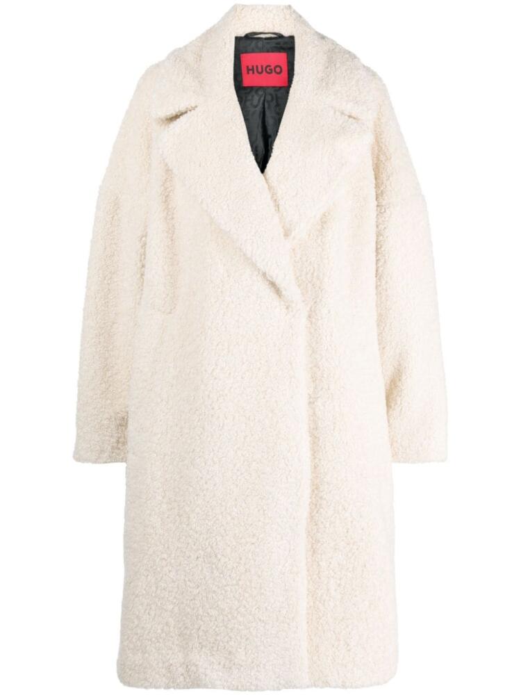 HUGO logo-appliqué faux-shearling coat - Neutrals Cover