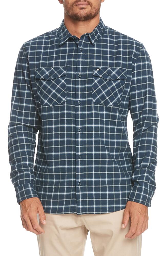 Quiksilver Dulsie Regular Fit Windowpane Plaid Stretch Cotton Flannel Button-Up Shirt in Navy Academy Cover