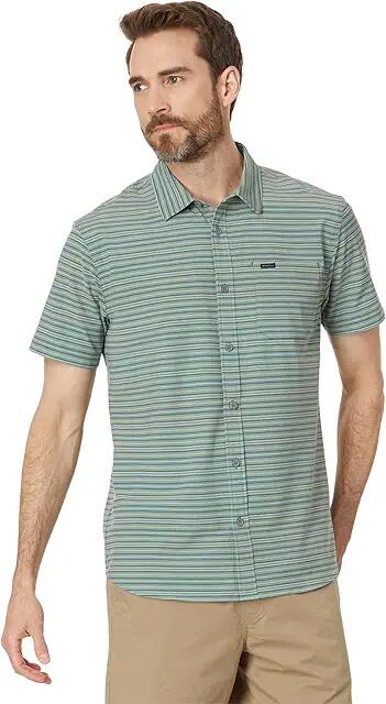 O'Neill Traveler UPF Traverse Stripe Standard Short Sleeve Woven (Sage) Men's Clothing Cover