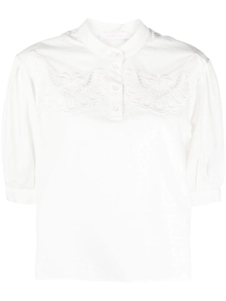 See by Chloé broderie-anglaise puff-sleeve shirt - White Cover