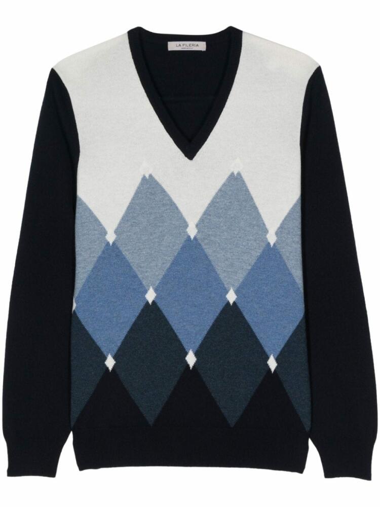 Fileria argyle check-pattern sweater - Blue Cover