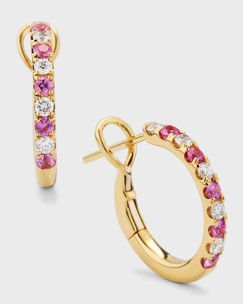 Frederic Sage 18K Yellow Gold Small Alternating Diamond and Pink Sapphire Hoop Earrings Cover