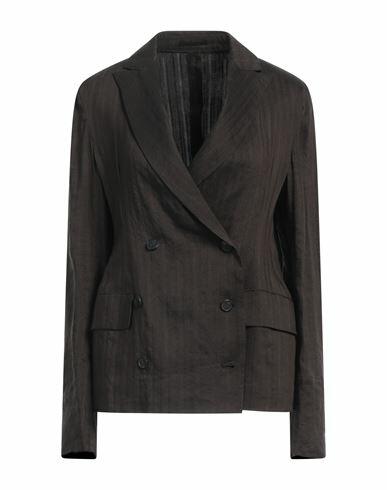 Golden Goose Woman Blazer Dark brown Linen, Viscose, Cotton Cover