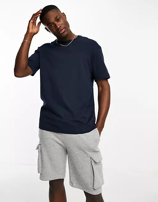 Selected Homme cotton oversized heavyweight T-shirt in navy Cover