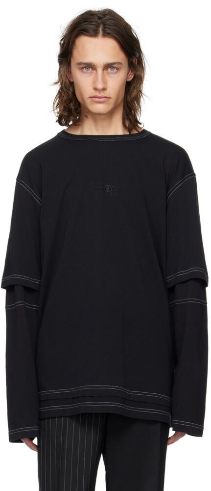 MM6 Maison Margiela Black Layered Long Sleeve T-Shirt Cover