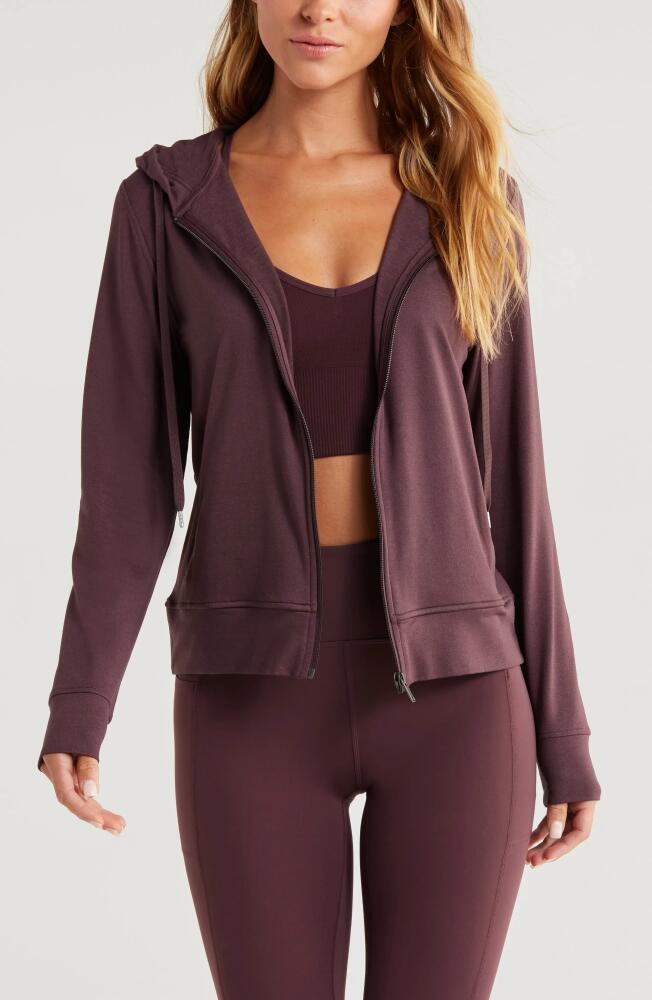 Zella Restore Soft Zip-Up Hoodie in Burgundy Fudge Cover