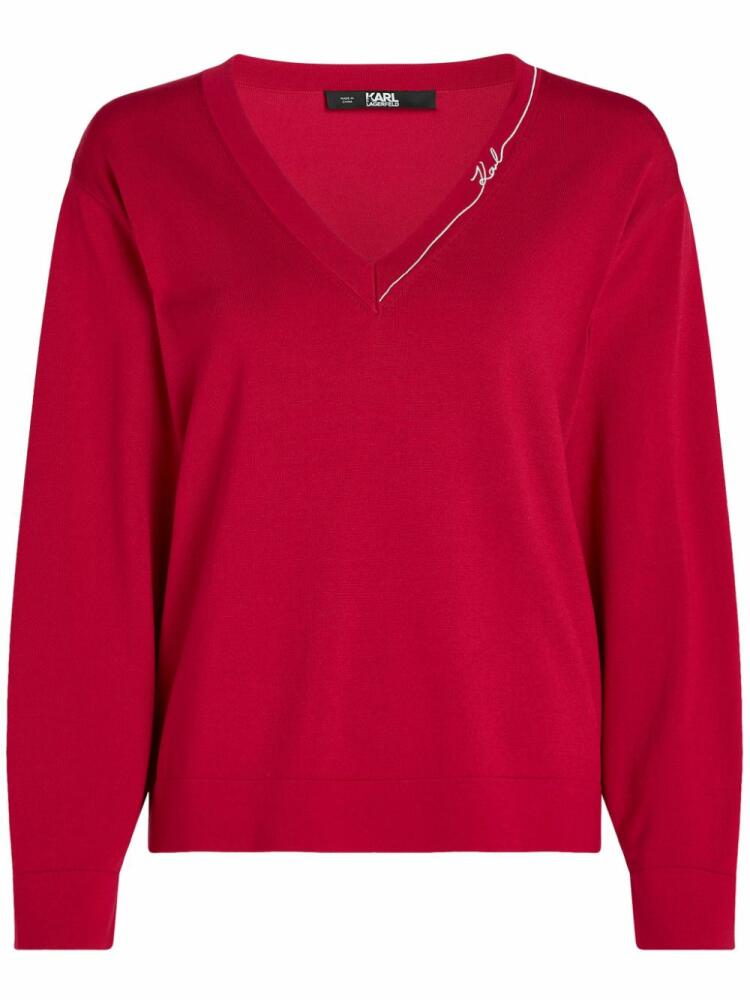 Karl Lagerfeld Signature V-neck jumper - Red Cover