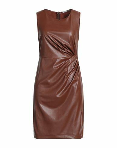 Biancoghiaccio Woman Mini dress Tan Polyurethane, Polyester Cover