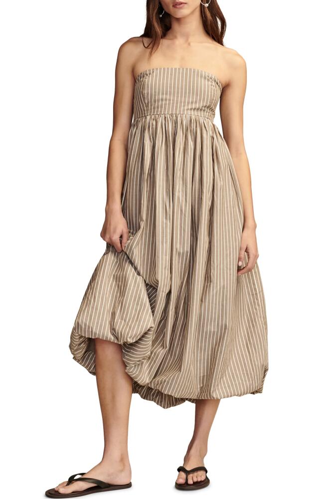 Lucky Brand Stripe Strapless Bubble Hem Maxi Dress in Brown Stripe Cover