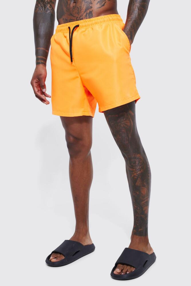 boohoo Mens Mid Length Plain Swim Shorts - Orange Cover